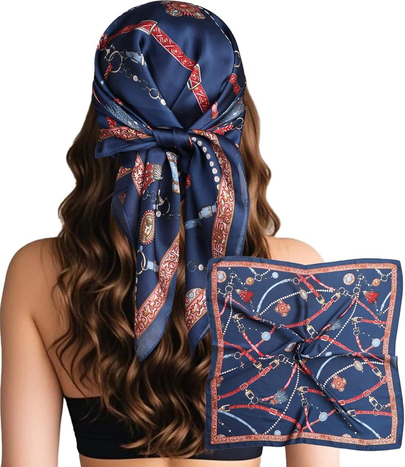 Sumolux Head Hair Scarf for Women Like Satin Silk Scarf Bandana Hair Wrapping Night Large Square Scarves 27.5" - Image 1